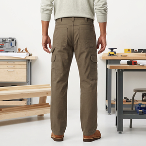 Pantalon cargo décontracté et sportif pour homme, coupe droite ample, multi-poches, idéal pour l'extérieur et la gym, 100 % coton, braguette zippée mi-longue - Product Image 4