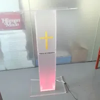 Atril de Acrílico Transparente con Iluminación LED, Plataforma de Acrílico, Podio, Púlpito para Iglesia o Escuela