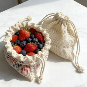 Bolsa <span class=keywords><strong>de</strong></span> Malla <span class=keywords><strong>de</strong></span> Algodón Reutilizable, Estilo Bohemio Vintage, Ecológica, Multifuncional para Comestibles <span class=keywords><strong>y</strong></span> Productos, con Tamaño <span class=keywords><strong>y</strong></span> Logotipo Personalizables - Product Image 1