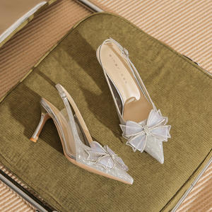 Sandalias de Tacón Alto Elegantes y Modernas para Mujer, con Punta en Pico, Adorno de Lazo con Pedrería, Tacón de 7MM, Ideales para Eventos Formales y Cenas de Negocios - Product Image 2