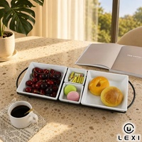 Ensemble de plateaux de service modernes en céramique blanche avec support en métal noir – Plateau à apéritifs pour la maison, la cuisine, les fêtes, les buffets et les hôtels