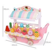 Carrito de Helados de Madera UBM, Juguete de Comida de Imitación, Set de 15+ Accesorios, Juego de Roles Montessori, Regalo de Cocina para Niños de 3+ Años, Seguro