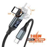 Câble USB-C vers USB-C Justlink 240W avec affichage numérique à 540 degrés, charge rapide PD, marqueur E, câble de données en nylon tressé pour ordinateur portable et téléphone