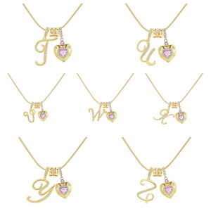 <span class=keywords><strong>Collana</strong></span> <span class=keywords><strong>con</strong></span> <span class=keywords><strong>ciondolo</strong></span> a forma di cuore per ragazza, placcata in oro vero, catena in acciaio inossidabile <span class=keywords><strong>con</strong></span> zirconi - Product Image 2