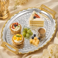 Plateau ovale en métal rétro de style européen, ensemble de trois pièces, plateau à dessert, à fruits et à gâteaux pour les fêtes, décoration