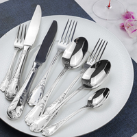 Vente en gros d'ensembles de couteaux, fourchettes et cuillères en acier inoxydable de haute qualité pour la salle à manger, en stock