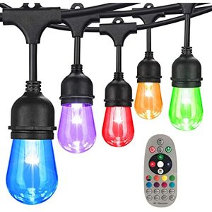 48FT Color Changing <strong>LED</strong> <strong>String</strong> Lights with 15pcs S14 <strong>RGB</strong> Bulbs Waterproof for Backyard Halloween Holiday Party Decor - Product Image 3