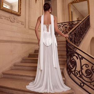 Elegante Vestido <span class=keywords><strong>de</strong></span> Novia Blanco con Cuello Halter y Adorno <span class=keywords><strong>de</strong></span> Perlas, Vestido <span class=keywords><strong>de</strong></span> Novia Sencillo para <span class=keywords><strong>Boda</strong></span> <span class=keywords><strong>Civil</strong></span> - Product Image 2