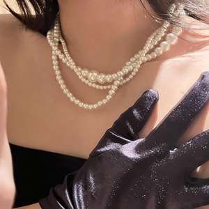 Elegante collana girocollo di perle d'imitazione bianca con ciondolo gioielli di moda collana rotonda con perle da sposa a doppio/tre strati per le donne - Product Image 3