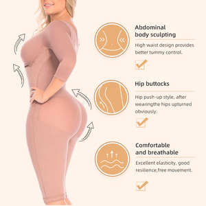 Stage 2 Knee Length Full Body Shaper Fajase Para Mujer Trainer Waist Big Buttock Colombian Girdle Shapewear <strong>Bodysuit</strong> with Sleeve - Product Image 3