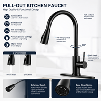Robinet de cuisine monocommande contemporain avec cartouche céramique, rotation à 360°, eau chaude/froide, plaque de montage monotrou