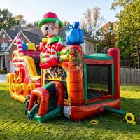 Château gonflable commercial extérieur pour enfants, thème Noël, avec toboggan et luge du Père Noël, combo château rebondissant et toboggan gonflable