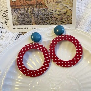 Boucles <span class=keywords><strong>d</strong></span>'oreilles à pois rouges style rétro Hong Kong, style coréen japonais, élégant géométrique, couleur contrastée, mode - Product Image 2