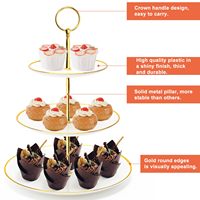 Support à gâteau de luxe en plastique PP avec placage or, 3 étages, style courtois, support à gâteau en plastique PP de qualité alimentaire, support à nourriture sucrée