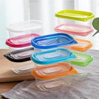 Boîte à lunch rectangulaire jetable en plastique transparente de 280 ml, compatible micro-ondes, avec couvercle coloré personnalisable