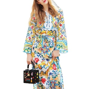 Charming Maxi Boho Dress 2019 Sprint Donne <span class=keywords><strong>A</strong></span> Maniche Lunghe <span class=keywords><strong>Con</strong></span> Cintura Fessura Stampa Floreale Abito <span class=keywords><strong>Lungo</strong></span> - Product Image 1