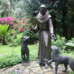 Statue de Saint François d'Assise en bronze grandeur nature avec animaux, sculpture populaire TREVI - Product Image 2