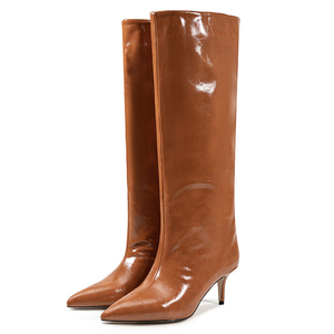 Women Wide Fit Large Size 45 <b>Long</b> Boots Solid Low Heels on Booties Pointed Toe Sexy Stiletto Shoes - Product Image 2