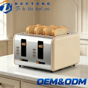 เครื่องปิ้งขนมปัง BESTONE 4 แผ่น สแตนเลส พร้อมตัวตั้งเวลาแบบกลไก ฟังก์ชั่นละลายน้ำแข็ง อุ่นอาหาร และยกเลิกการปิ้ง สำหรับใช้ในครัวเรือน - Product Image 1