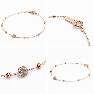 Elegant Minimalist Pink <b>Gold</b> Wrist Chain Delicate Embossed Diamond Pattern <b>Bracelet</b> with Shiny <b>Beads</b> for Adult Women Daily Wear - Product Image 2