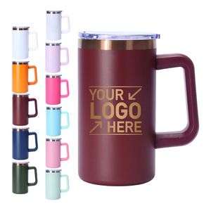 Mug de voyage en acier inoxydable gravé au laser sur mesure, revêtement en poudre, plaqué cuivre, 20 oz, gobelet coloré avec poignée amovible - Product Image 1