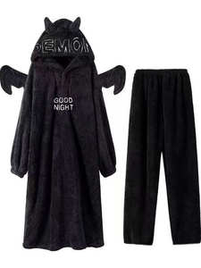 Otoño Invierno longitud larga Casual sudadera pantalones conjunto felpa carta estampado polar con capucha gato oreja solapa bolsillo delantero ambos lados - Product Image 4