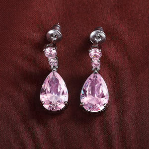 <b>Crystal</b> Earrings <b>Water</b> Drop Shape Amethyst 925 Silver Rhodium Plated Classic Women's Party Jewelry Drop Earrings - Product Image 4