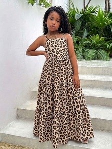 Abito lungo con stampa leopardata e fiocco sul retro per ragazze adolescenti, <span class=keywords><strong>vestito</strong></span> estivo alla moda per bambine - Product Image 6