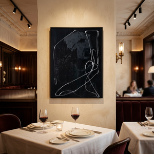 Handmade Abstract Black Oil Painting on <b>Canvas</b> Minimalist Line <b>Wall</b> Art Modern Contemporary Artwork for Living Room Home Decor - Product Image 4