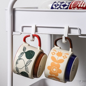 Taza de Café de Cerámica Retro con Asa Colgante, Taza Creativa para Parejas, Desayuno sin Tapa, Diseño Floral/Geométrico/Frutal - Product Image 4