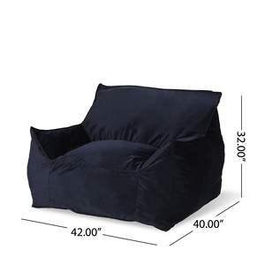 DB Allea Midnight Blue Velveteen <b>Bean</b> <b>Bag</b> Chair with Comfortable Armrests Modern Living Room Set with Foam <b>Fill</b> Material - Product Image 4