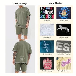 Ensemble T-shirt et short personnalisé gaufré respirant, en coton épais, coupe décontractée oversize, pour homme, style sportif, avec coutures plates - Product Image 4