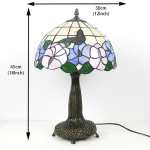 Longhuijing Tiffany 12Inch Colored Glass pink Purple Lotus butterfly <b>Antique</b> Retro Lighting <b>Bedside</b> Living Room Bedroom - Product Image 2