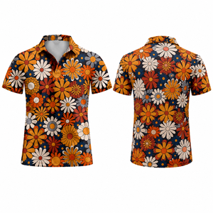 Camisa de Golf con Cuello Polo para Hombre, Estampado Floral, Secado Rápido, Transpirable, Elástica, Cuello en V, Personalizable con Logotipo - Product Image 2