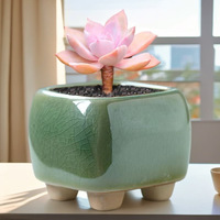 Vente directe usine – Pot de fleurs de bureau petit format pour plantes succulentes vert glace, respirant, résistant à la déformation, design épuré, style frais