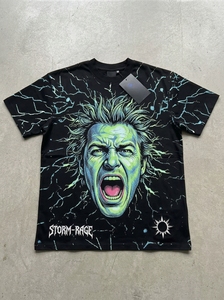 T-shirt in <span class=keywords><strong>cotone</strong></span> ring-spun pesante con stampa astratta a fiamma, oversize, stile Y2K, unisex, per tutti i giorni - Product Image 3