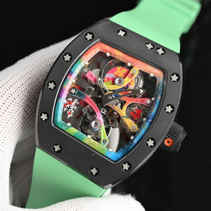 Reloj Mecánico de Pulsera Estilo Rm para Hombre, Diseño de Graffiti Artístico, Movimiento Visible, Correa Verde Fluorescente, Reloj Deportivo de Lujo - Product Image 2