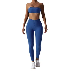 customized high quality sleeveless bra sports top high waist and buttocks lifting seamless fitness pants women yoga suits