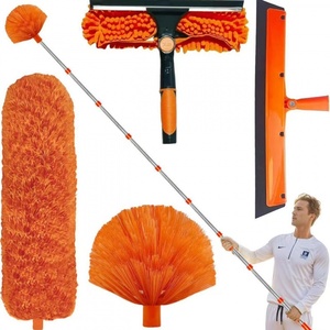 Raspador de limpieza de ventanas de acero inoxidable dos en uno, cepillo de doble cara para eliminar polvo y telarañas, para limpiar vidrios de edificios altos - Product Image 1