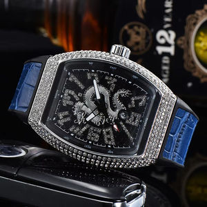 Top Luxury High-end Men Tonneau Leather Band Quartz Watch Diamond Bezel Man Jewelry <b>Clock</b> for Men - Product Image 3