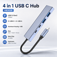 Hub USBC 4in1, Adaptor TypeC ke 2 USB C & 2 USBA, Pemisah Multiport Aluminium Transfer Data Kecepatan Tinggi 10Gbps untuk Laptop MacBook SSD