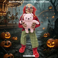 Décoration d'Halloween transfrontalière : Grande poupée clown électrique à capteur sonore, à brancher, pour maison hantée et fête d'horreur