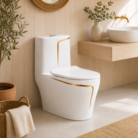 WC haut de gamme avec siège intégré et bordure dorée, économie d'eau, chasse d'eau super vortex, toilette en céramique