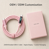 Câble USB C vers USB C 240W avec affichage LED, câble de charge rapide en silicone souple pour ordinateur portable, tablette, téléphone, OEM ODM, logo personnalisé