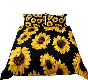 Sunflower King Queen Duvet Cover Flowers Bedding Set for Kids Teens Adults Floral 2/3pcs Polyester Quilt Cover Beautiful Yellow