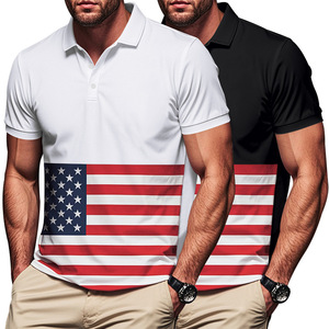 Stile americano estate nuova <span class=keywords><strong>Polo</strong></span> da uomo sottile ad asciugatura rapida per il giorno dell'indipendenza Casual stampata con risvolto traspirante a maniche corte in S - Product Image 1