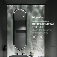 Miroir de salle de bain ovale suspendu au plafond de style moderne avec éclairage LED, anti-buée, capteur tactile et variateur de lumière à 3 couleurs