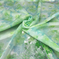 Tissu en crêpe de chiffon 100% polyester imprimé de fleurs vertes à motif personnalisé, 30D froissé, anti-boulochage, léger, pour robes d'été