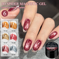 MEET ACROSS 8ml Vernis à ongles gel pailleté 6 couleurs Gel magnétique effet araignée 3D Gel dur UV LED Gel magnétique pour nail art