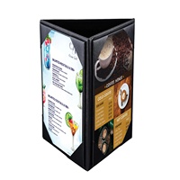 Porte-menu en cuir noir 4x6 pouces à 3 côtés pour cafés, bars ou restaurants